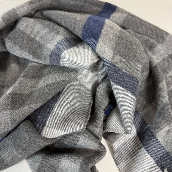 Winter Plaid Cashmere Feel Scarf Tassels Grey Blue Italian Design Warm Gift - Picture 9 of 13